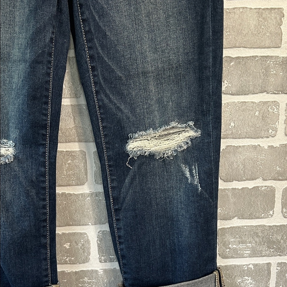 Judy Blue Dark Blue Distressed Straight Leg Jeans Womens Size 7/28 NWOT - Picture 4 of 15